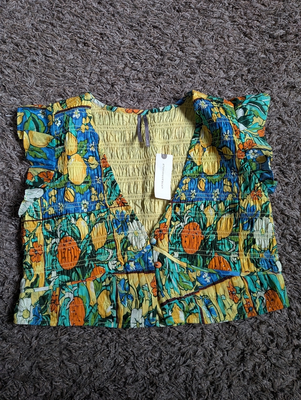 NWT Anthropologie Multicolor Peregrine Flutter Sleeve Buttoned Crop Top S